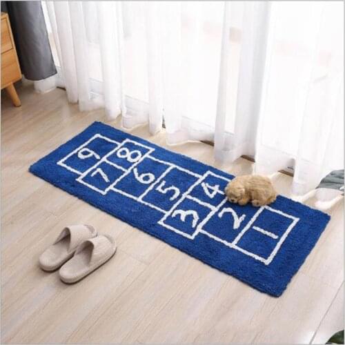 Digital Checkers Kid’s Carpet Children’s Bedroom Bedside Cotton Floor Mats Long Strip Rugs Kitchen Oil Water Absorbing Foot Mats