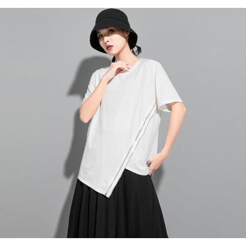 Ladies summer personality Spliced zipper irregular hip hop fashion loose casual plus-size T-shirt