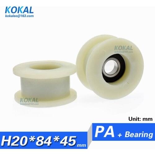 [H2084-45] 1PCS/lot high loading H groove type 6204zz 6204 PA66 NYLON bearing roller wheels guide wire track pulley 20*84*45mm