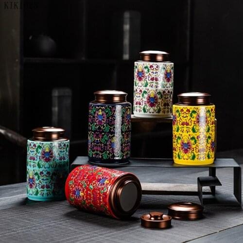 Exquisite Palace Ceramic Tea Cans Spiral Metal Sealed Jars Living Room Office Decoration Candy Food Storage Container Home Decor