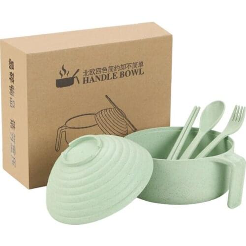 Creative Japanese Wheat Straw Instant Noodle Bowl Student Handle With Lid Square Insulation Instant Noodle Bowl