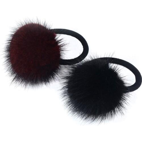 LFPU Genuine Mink Fur Ball Elastic Hair Bands Girl Women Wedding Hair Accessories