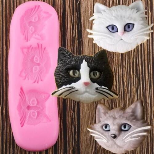 Cute Cat Face Silicone Molds Polymer Clay Candy Chocolate Gumpaste Mold DIY Party Cupcake Topper Fondant Cake Decorating Tools