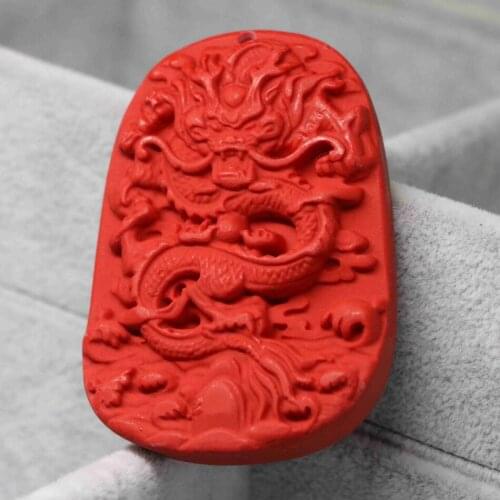 Fashion 40*56mm large synthetic red cinnabar pendant carveg Chinese dragon high grade fit for diy necklace accessory B1549