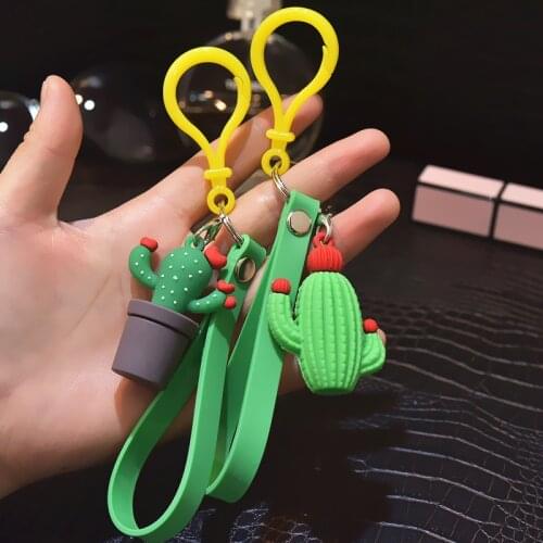 New 3D Cute Simulation Green Plant Cactus Potted Keychain Women Girls Key Ring Gift Bags Decoration Pendant Couple Key Chain