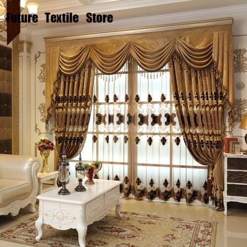 European-style luxury brown curtains for living room bedroom embroidered gold curtain screens used for luxury curtains