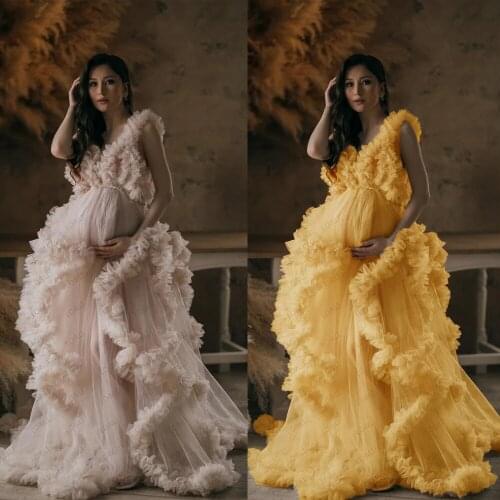 Fluffy Tulle Maternity Robes 2021 Designer Puffy Bridal Photo Shooting Dress Baby Shower Robe Photography Bathrobe Custom Made