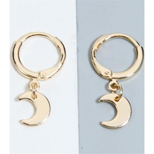 Dayoff European Moon Crescent Hoop Earrrings Punk Round Cute Circle Earring Women Jewelry Small Circle Long Loop Earrings E600