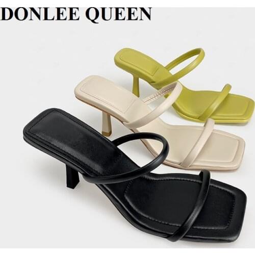 New Fashion Thin Heels Slippers Women Candy Color Slides High Heel Brand Narrow Band Sandal Party Shoes Sandalias De Las Mujeres