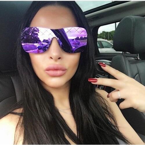 Luxury Brand Purple Shield Sunglasses Metal Oversized Fashion Shades Large Quilting Lens Mirror Reflective Sun Glasses For Men