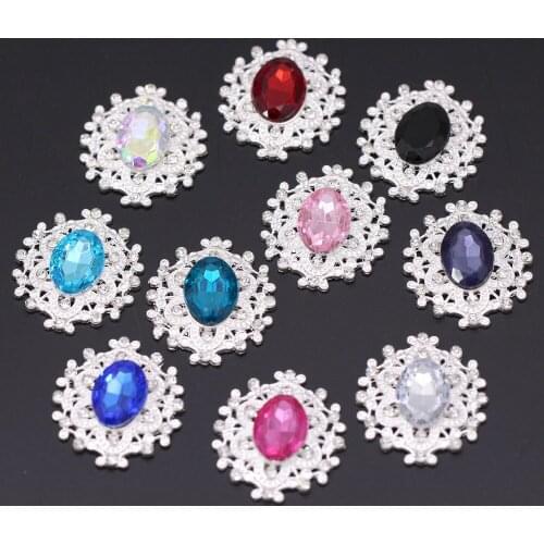 10Pcs Glass Rhinestone Buttons Flower Crystal Decorative Button For Clothes Silver Base Flat Back Gems Wedding Hair Accessories