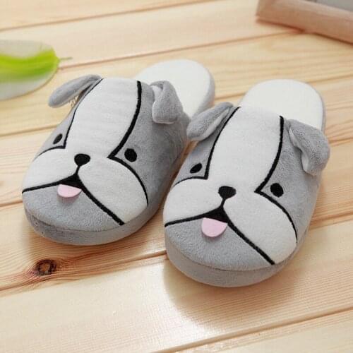 Warm Cartoon Cotton Slippers Cute Funny Dog Slippers Women House Flat Slides Winter Soft Fluffy Floor Flip Flops Unisex