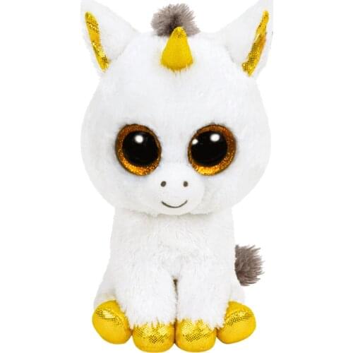 Ty Big Glitter Eyes White gold Unicorn Plush Stuffed Animal Collectible Toy Christmas Gift For Kids 15cm