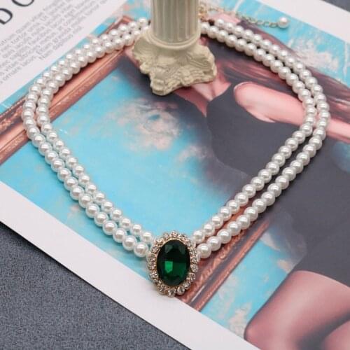 Oriental Female Pearl-Necklace Glass Popular Cute Double-Layers Green Party Decoration