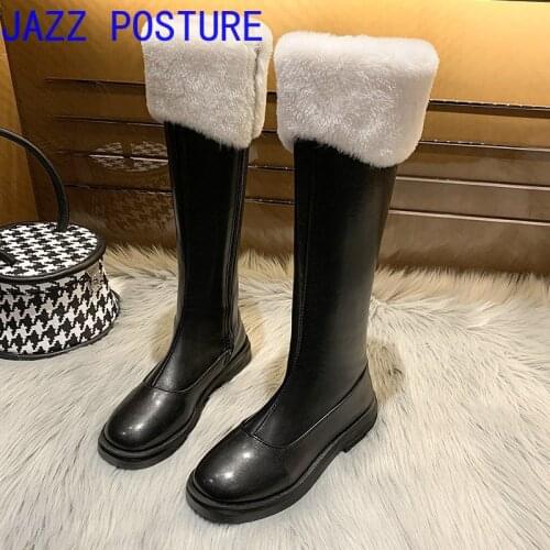 2020 new ladies boots Med Heels plush shoes ladies winter autumn black shoes retro ladies knee high rain boots size 35-40 a24