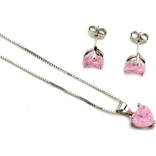 Funmode Fashion Pink CZ Heart Shape Pendant Necklace Earring Jewelry Sets For Women Bridal Jewelry Wholesale FS66