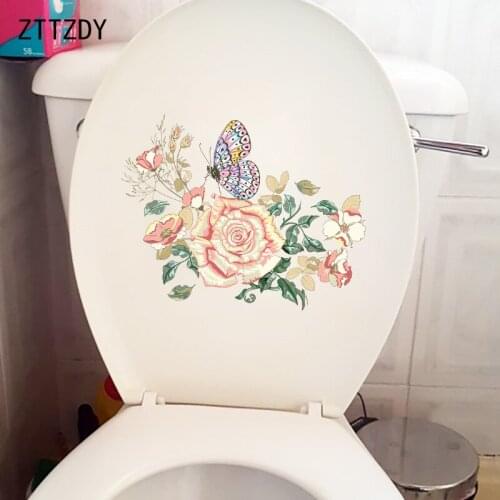 ZTTZDY 24.9CM×19.1CM Hand Drawn Butterfly Rose WC Toilet Dcoration Accessories Home Wall Stickers T2-1006