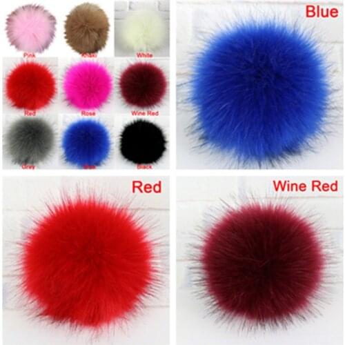 1pcs New Faux Fox Fur Pom Pom With Press Button Fake Fur Hat Bubble Removable Fur Pompom Metal Buttons Jewelry Findings 10CM