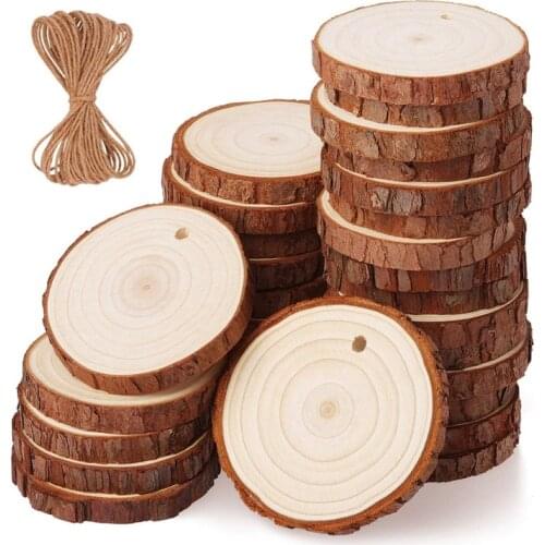 10Pcs Natural Pine Wood Slices DIY Craft Unfinished Wood Kit Predrilled with Hole Circles Arts Party Christmas Ornaments 3-6CM