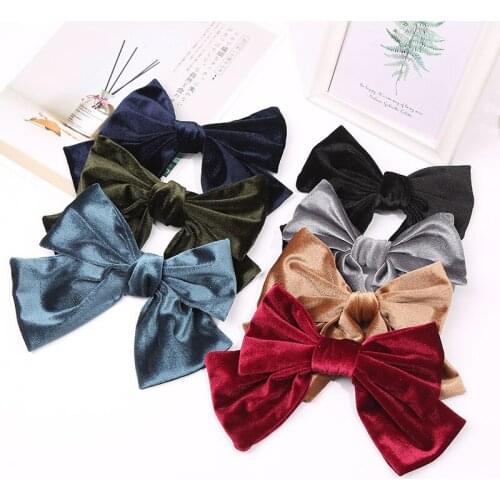 12pcs Korean Velvet Bow Hair Clips for Women Fashion Hair Accessories Girls Solid Color Big Hair Bow Barrettes Clips