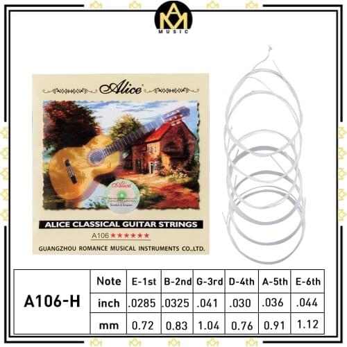 1st-6th Strings Alice A106-H Clear Nylon Classical Guitar Strings Silver-Plated Copper Alloy Wound Strings 1 SET