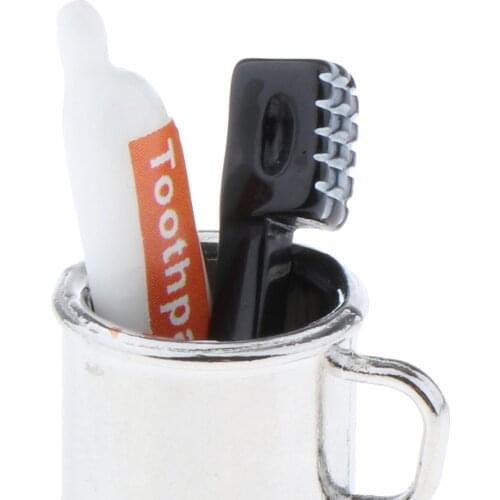 3Pcs 1:12 Miniature Mouthwash Cup W/ Toothpaste Toothbrush Supplies Scenery