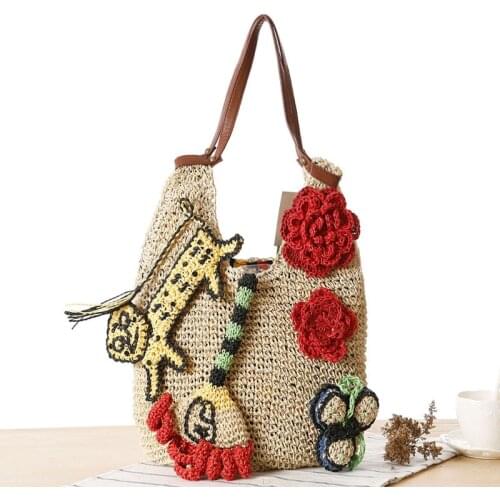 33x60CM Hand-woven Tiger Straw Bag Summer Vacation One-shoulder Woven Bag Beach Bag Casual Women a7247