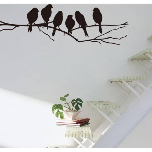 6 Little Birds On A Branch Wall Stickers Home Decoration For Living Room Fridge Kitchen Porch Art Mural Peel & Stick Wall Paster