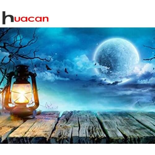 Huacan Diamond Embroidery Cross Stitch Moon 5D Diamond Painting Landscape Mosaic Rhinestones Handmade Gift