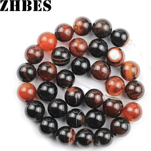 Natural Brown Stripe Beads Banded Stone Agates Spacer 4/6/8/10/12MM Onyx Round Loose Beads For Jewelry bracelet DIY Accessories