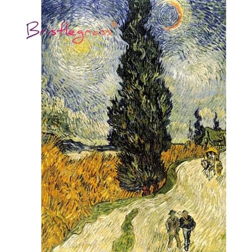 BRISTLEGRASS Wooden Jigsaw Puzzles 500 1000 Piece Road with Cypress Star Vincent van Gogh Educational Toy Oil Painting Art Decor