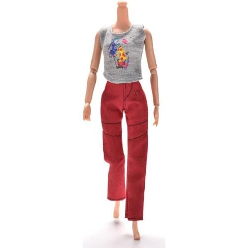 For Girls Toy Gifts 1 Set=1 Tank+ 1 Pants Trousers Suits For Barbie Fashion Cartoon Print Vest Dolls Clothing