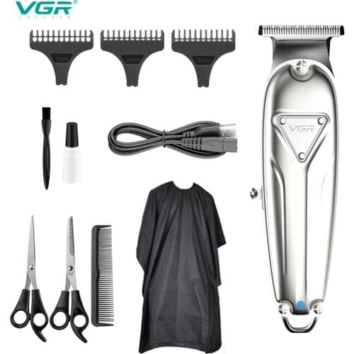 VGR Electric Home Hair Clipper Full Metal Electric Clipper Charging/power Dual-purpose Trimming and Engraving Fader