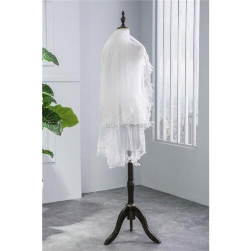 Two-Layer Elbow Length White or Ivory Wedding Veil Tulle Appliques Veil for Bride HL