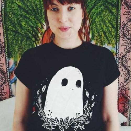 Hillbilly Kawaii Sad Ghost Club Graphic Short Sleeved Black Unisex T shirt Summer O Neck Casual Street Tops Youth Tumblr tshirts