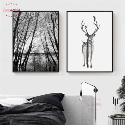 Nordic Style Forest Canvas Painting Poster,Deer Wall Pictures For Living Room, Posters And Prints Wall Decor BW001