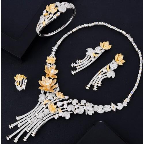 Kellybola High Quality Trendy Luxury Zircon Long Necklace Earrings Bracelet Ring Set Womens Wedding Banquet Celebration Jewelry