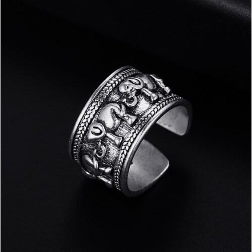 Trendy Vintage Elephant Shape Antique Silver Plated Punk Hiphop Rock Style Resizable Ring for Women Girl Retro Party Jewelry