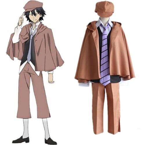 Anime Bungo Stray Dogs Ranpo Edogawa Cosplay Costume Brown Uniform Halloween Masquerade Party Men Suit
