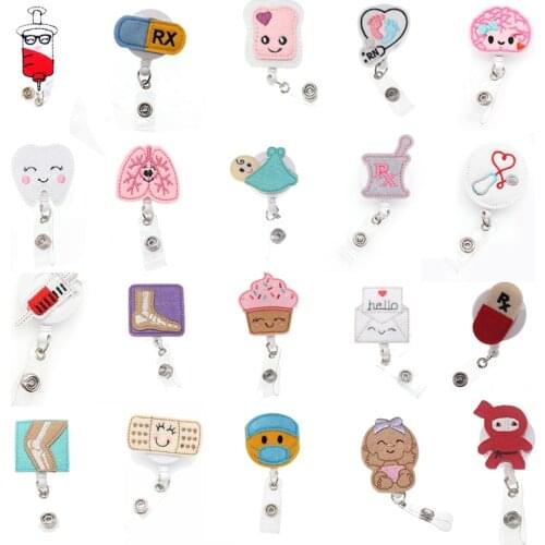 Lailina 28 styles Nurse Gift Present Felt Retractable ID Badge Reel Holder with Clip Nurse Accessories