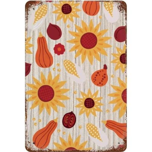 NoBrands Vintage Retro Metal Tin Sign Wall Decor Art Abstract Art Winter Squash Sunflower Thanks Giving Home Decor Plaque Poster