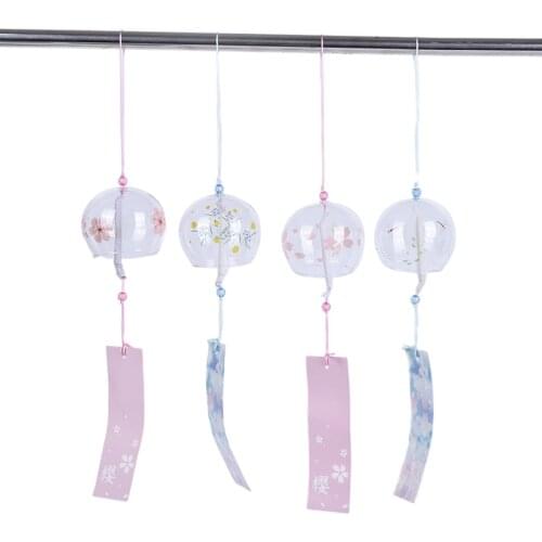 New 1pc Japanese Style Glass Wind Chimes Hanging Craft Wind Bell Home Decor Sakura Cherry Blossom Pattern