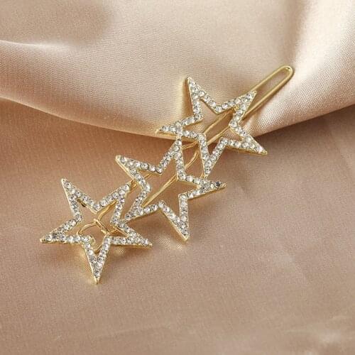 New Fashion Accessories Hairpin Crystal Pentagram Modeling Edge Clip Temperament Headdress Wholesale Wedding Hair Accessories