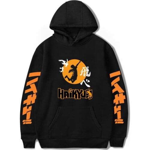 New Black Hooded Comic Haikyuu!! Hoodies Men Streetwear Women Autumn Sportswear Casual Hip Hop Boys Girls Sweatshirts Pullovers