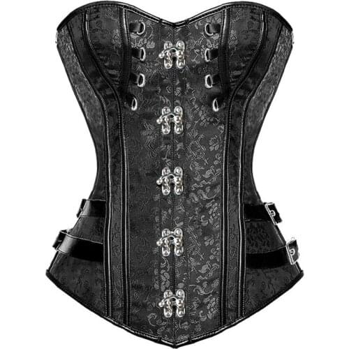 Gothic Steampunk Clothing Black Steel Bone Buckle Strapless Overbust Gorset Slimming Waist Cincher Corset Plus Size 4XL 5XL 6XL