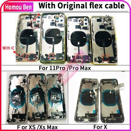 Original Flex Cable With Full Housing For iPhone 11 Pro / X XS Max Back Glass Battery Cover Middle Frame Chassis Replacement