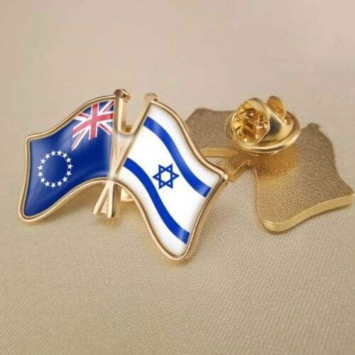 Cook Islands and Israel Crossed Double Friendship Flags Lapel Pins Brooch Badges