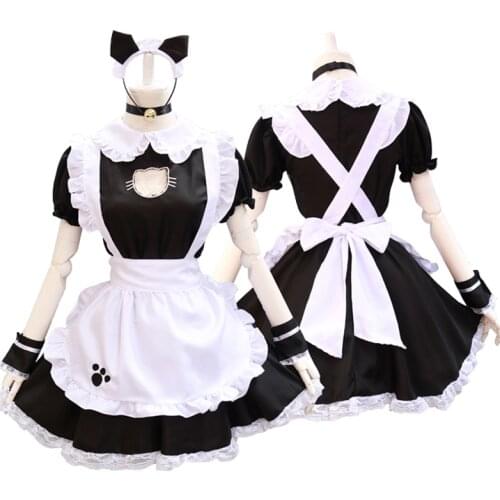 Cute Black Cat Lolita Maid Dress Costume for Girls Woman Fashion Summmer Doll Party Maid Outfit S-XL