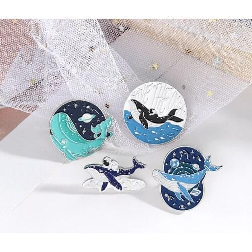 Save the Ocean Enamel Custom Pin Adventure Space Astronaut and Whale Ocean Brooches Bag Lapel Pin Badge Jewelry Gift for Friends
