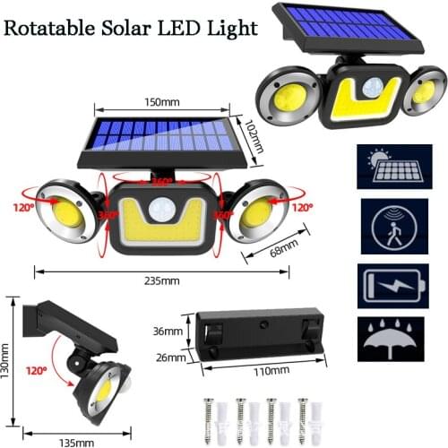 Solar LED Light Adjustable Heads Solar Lamp IP65 Waterproof Solar Motion Sensor Light Wide Angle Illumination for Garage Garden